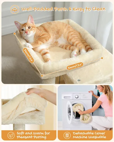 Vista 2 de PAWZ Road Árbol para gatos, torre para gatos de 30 pulgadas con condominios dobles para gatos de interior, casa de felpa para gatos con percha