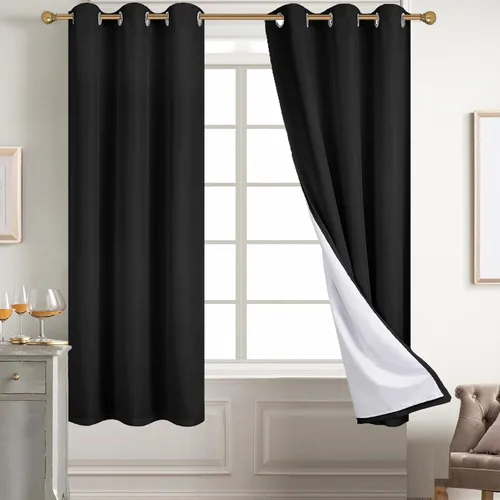 Vista 88 de Diraysid Cortinas 100% opacas de lino beige para dormitorio, con ojales, aislamiento térmico, cortinas de oscurecimiento de habitación