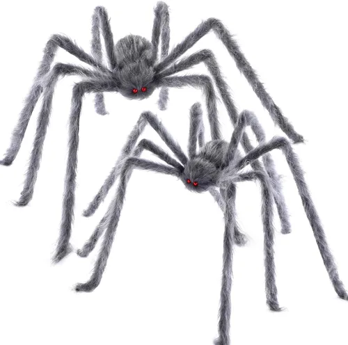 Vista 12 de JOYIN Paquete de 2 decoraciones de araña de Halloween de 4 pies para exteriores, arañas gigantes grandes aterradoras con patas ajustables