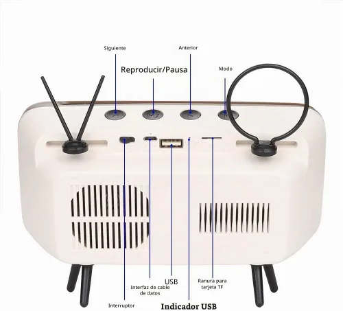 Vista 6 de Ciglow Altavoz Bluetooth, altavoz Bluetooth estéreo retro HD portátil para TV para teléfono móvil de 6 pulgadas (gris)