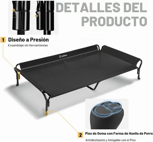 Vista 4 de Veehoo - Cama elevada refrescante para perros, cuna elevada para perros con barandilla y reposacabezas Washable Dog Couch Bed for Indoor & Negro