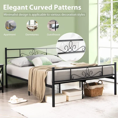 Vista 4 de KOMFOTT Base de cama de plataforma metálica de tamaño matrimonial con cabecera y estribo, base de colchón con listones de metal reforzados,