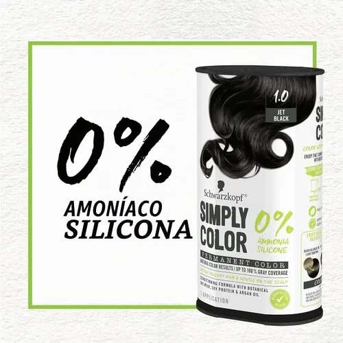 Vista 5 de Schwarzkopf Simply Color - Tinte permanente para el cabello, 1.0 negro azabache, de larga duración con ingredientes nutritivos, sin amoníaco ni
