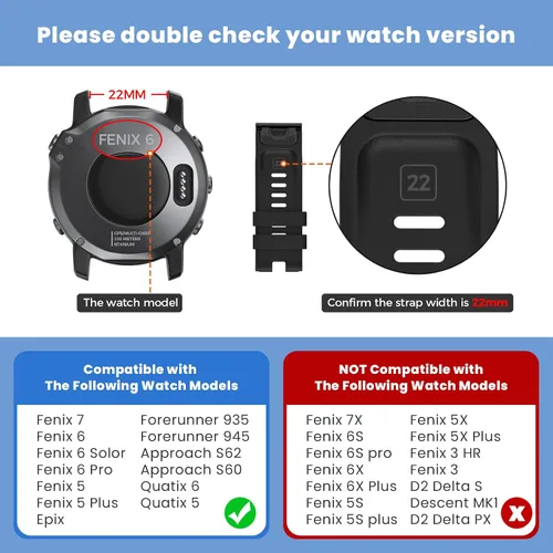 Vista 3 de NotoCity for Fenix 6 Band 22mm Width Soft Silicone Watch Bands for Fenix 7/5/5 Plus/ 6 Solor/6 Pro/Forerunner 935/Forerunner 945/Approach S60/Quatix