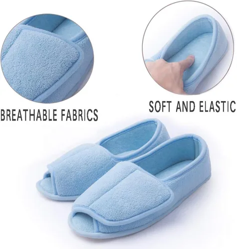 Vista 51 de Git-up -Pantuflas para mujer con diabetes/artritis/edema, cierre ajustable, espuma viscoelástica, punta abierta, extra ancha