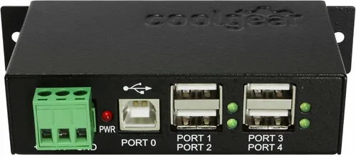 Vista 6 de Coolgear Concentrador USB industrial de 4 puertos, adaptador de corriente incluido, 480 mbps, entrada de 7-24 VCC, LED de estado de puerto, carcasa