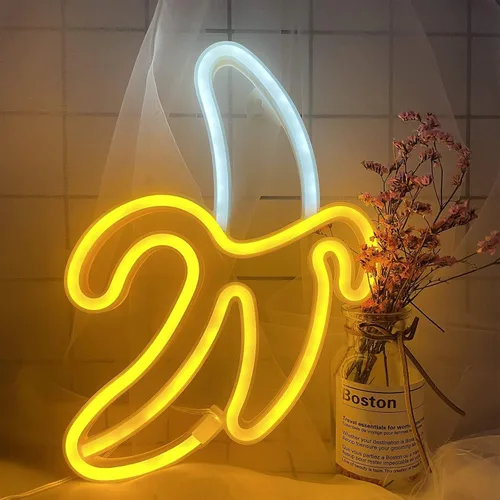 Vista 9 de ENUOLI Letreros de neón de plátano, arte decorativo para fiesta, luz de Plátano colgante 1