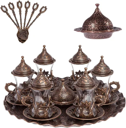 Vista 10 de Alisveristime Halkali - Juego de té turco con bandeja, 6 tazas, 3.4 fl oz (negro)