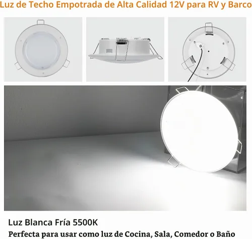 Vista 7 de RVZONE Luz LED de Techo Empotrada para RV Barco de 4.5 Pulgadas, Luz LED de Disco para RV de 12 Voltios Blanco Frío, Iluminación Interior Downlight