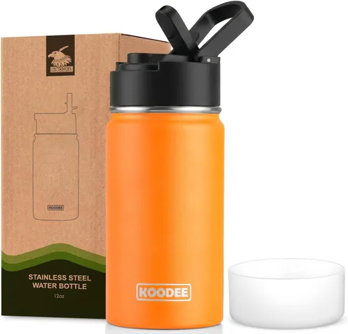 Vista 11 de koodee Botella de agua para niños, botella de agua de acero inoxidable de 12 onzas con aislamiento al vacío para la escuela, botella de agua de boca