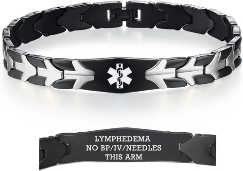 Vista 16 de LinnaLove Pulseras de alerta médica de pez volador para hombres y mujeres, pulseras médicas de acero inoxidable con grabado gratis, 8.5 pulgadas
