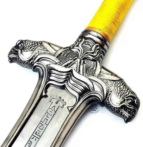 Vista 5 de Conan - Espada bárbara, hoja de acero al carbono Conan con envoltura de yute en mango de madera, espada atlante bárbara con funda de cuero, espada