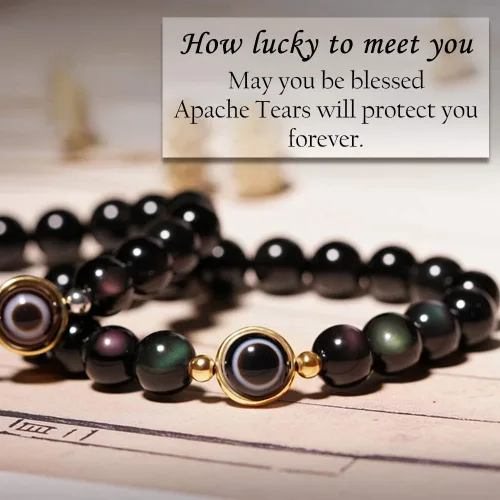 Vista 2 de L&C Feng Shui - Pulsera de riqueza de obsidiana negra 0.315in 0.394in para mujeres y hombres, pulsera de cuentas elástica de cristal de obsidiana