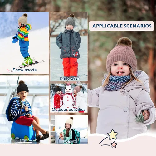 Vista 7 de Durio Conjunto de gorro y guantes de invierno para niños pequeños, sombreros de Papá Noel para niños, guantes de nieve cálidos y acogedores