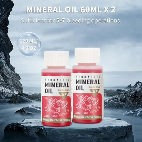 Vista 5 de Aceite mineral para frenos de bicicleta de alto rendimiento, 4.1 fl oz/4 onzas, ideal para sistemas de frenos hidráulicos Shimano y Tektro, líquido