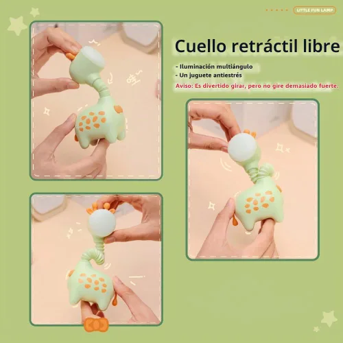 Vista 2 de Luz Nocturna de Jirafa Fantasee USB Recargable para Guardería y Mesita de Dormir para Niños - Verde