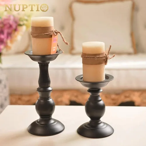 Vista 3 de NUPTIO Portavelas negro para pilares: juego de candelabros de metal rústico
