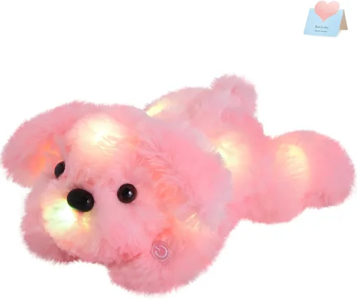 Vista 12 de WEWILL Cachorro azul iluminado de 10 pulgadas con luz LED con luz nocturna colorida, juguete de peluche suave, regalo para niños en Navidad