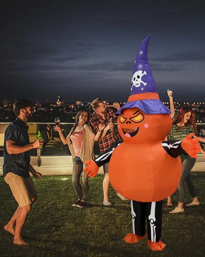 Vista 5 de Disfraz de calabaza inflable de Halloween para adultos 96 pies de alto disfraz de Halloween grande y alto para mujeres y hombres divertidos