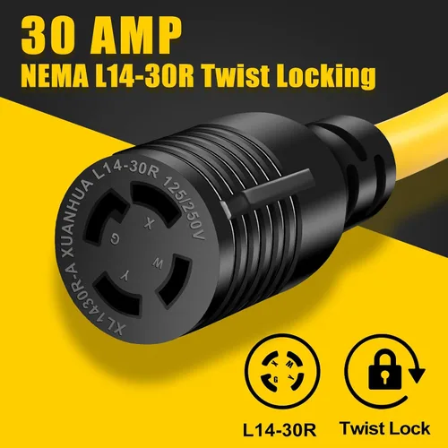 Vista 5 de Cable adaptador de interruptor de transferencia de generador de 30 amperios, resistente STW calibre 10, NEMA TT-30P macho a L14-30R hembra