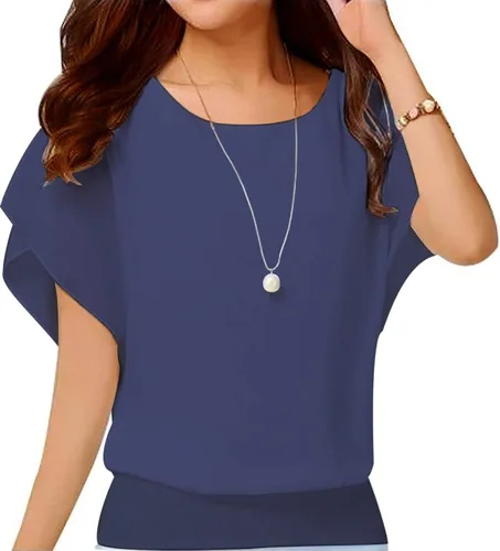 Vista 16 de VIISHOW - Blusa de gasa y de manga corta para mujer, estilo holgado y casual Negro