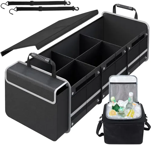 Vista 8 de Organizador de maletero de automóvil con bolsa térmica aislada a prueba de fugas, 4 en 1, organizador de almacenamiento portátil impermeable