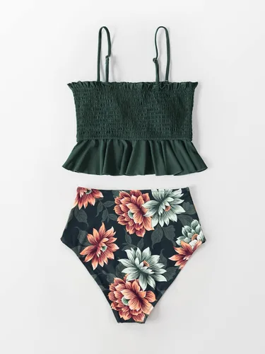 Vista 5 de CUPSHE - Traje de baño de dos piezas, de cintura alta y con estampado floral para mujer