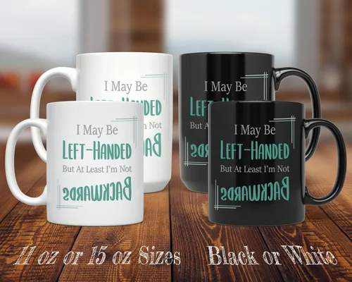 Vista 3 de PixiDoodle Taza de café para zurdos – Divertido día de zurdos (11 onzas, negro)