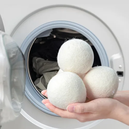 Vista 7 de Bolas de lana para secadora XL, paquete de 6, bolas de secado reutilizables para ropa sucia que reducen las arrugas de la ropa, secan la ropa más