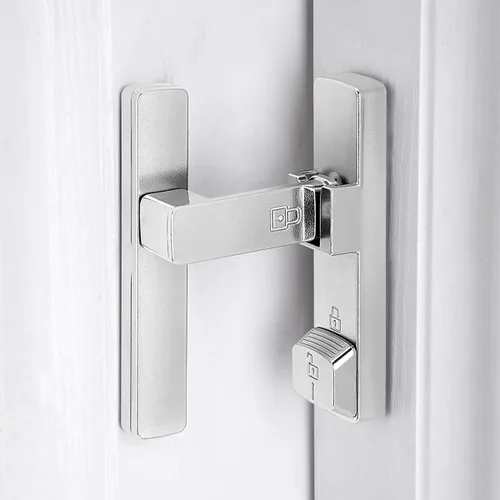 Vista 19 de INIRET Cerradura de puerta de granero negra de 180 grados, cerradura de puerta abatible, cerradura de puerta de aleación de zinc, protege