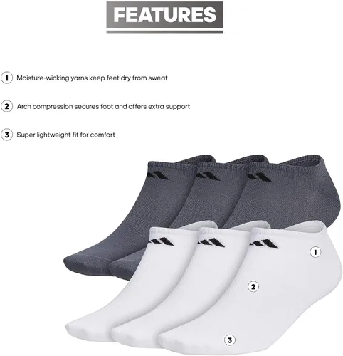 Vista 2 de adidas Calcetines invisibles Superlite para hombre con compresión de arco (6 pares)