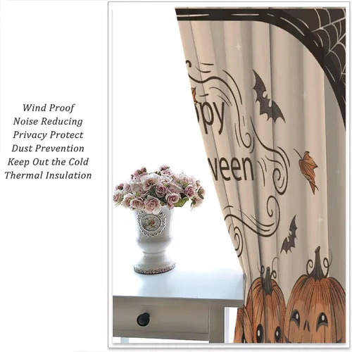 Vista 5 de Cortinas de bosque de Halloween, castillo negro, calabaza, murciélago, búho, gato, decoración de ventana de cocina, dormitorio, sala de estar