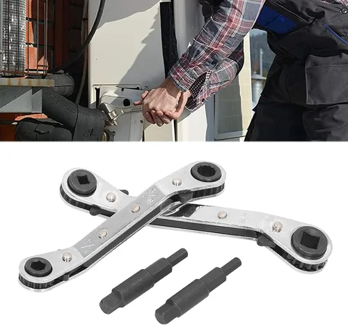 Vista 8 de AMAKO Llave de servicio HVAC, herramienta de acero inoxidable con trinquete para refrigeración, alta dureza con extremos de 3/8 a 1/4 pulgadas