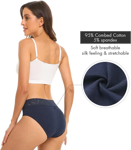 Vista 3 de RHYFF Ropa interior de algodón para mujer, calzones de bikini de encaje suave, hipster, bragas elásticas completas, paquete de 5
