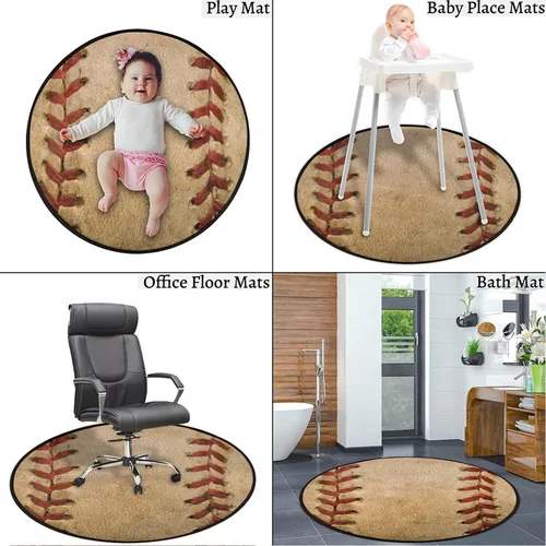 Vista 7 de Pardick Alfombra de béisbol de 36.2 pulgadas, alfombra retro circular redonda para niños, hombres, dormitorio, sala de estar, hogar, guardería, sala