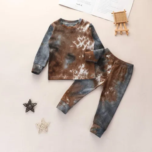 Vista 4 de Kayotuas Conjunto casual de 2 piezas de camisa y pantalones de teñido anudado para bebé niña pequeña, conjunto de pantalones deportivos