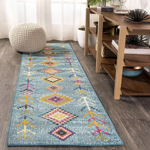 Vista 13 de Eyely Alfombra geométrica tribal de 2 x 8 pulgadas, azul oscuro/multicolor, alfombra bohemia para interiores