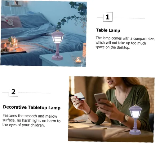 Vista 6 de DOITOOL 1 juego de lámpara de mesa retro con carga USB regulable luz nocturna decorativa para dormitorio, oficina y sala de estar, diseño compacto