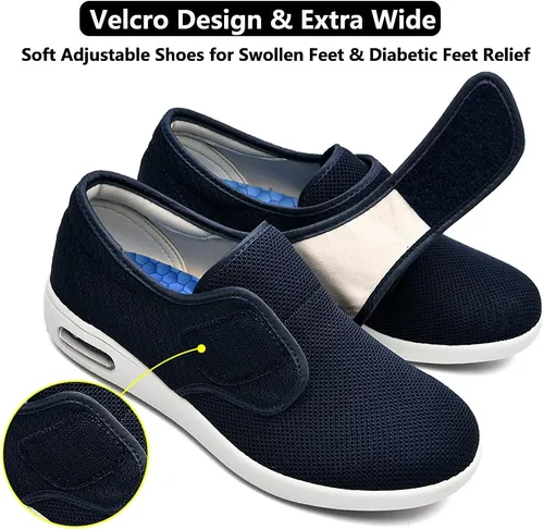 Vista 2 de Zapatos diabéticos para mujer, ancho extra ancho, malla transpirable, correa ajustable, tenis para caminar al aire libre, soporte para pies