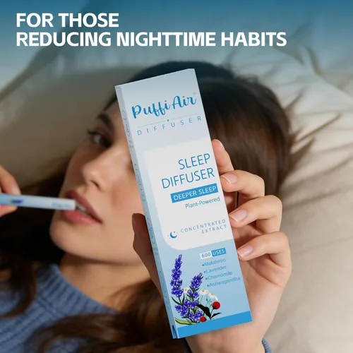 Vista 4 de Pluma de ansiedad herbal, difusor de melatonina con lavanda, manzanilla y ashwagandha para apoyo al sueño y alivio del estrés, 600 usos