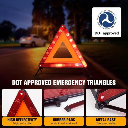Vista 2 de XOOL Triángulo de advertencia triángulo de advertencia de emergencia Reflector Triángulo Triángulo Kit de triángulo de seguridad adecuado