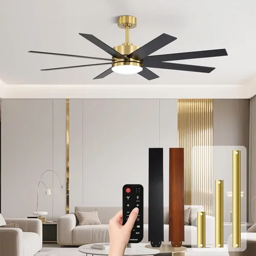 Vista 13 de Modernos ventiladores de techo de 65 pulgadas con luces y control remoto para sala de estar, hogar, oficina, interior/exterior, 3CCT LED 36W, 8