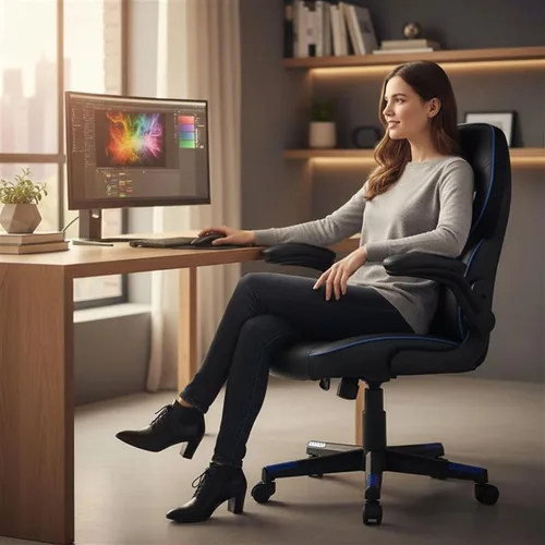 Vista 2 de NuSparc SpawnSafe - Silla para videojuegos, altura ajustable, reposabrazos abatibles, giro de 360°, negro/azul