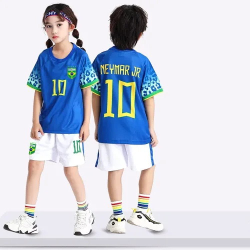 Vista 2 de Casmyd Ney'MARR #10 - Camiseta de fútbol de Brasil y pantalones cortos para niños, camiseta de fútbol americano para niños y niñas