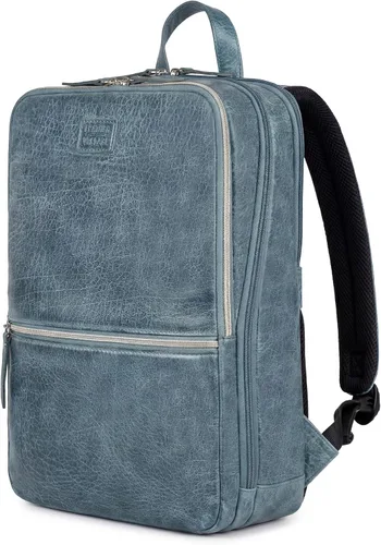 Vista 15 de LEATHER VILLAGE Mochila de cuero para hombre Bolsa de negocios profesional delgada que se adapta a mochila de trabajo y viaje de 15.6 pulgadas