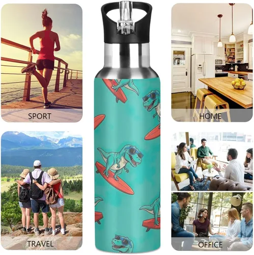 Vista 5 de Cute Funny Dinosaurs Green Stainless Steel Vacuum Insulated Water Bottle 32 Oz, BPA-Free Sport Water Bottle Leakproof Water Bottles