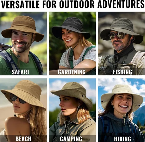 Vista 6 de CLAPE Sombrero de pescador para exteriores, impermeable, UPF 50+, ala Boonie para mujeres y hombres, ligero para senderismo, safari, sombrero