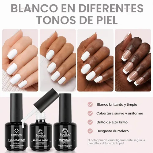 Vista 5 de Beetles - Juego de 3 esmaltes de uñas de gel blanco de 0.5 fl oz con base de gel y capa superior