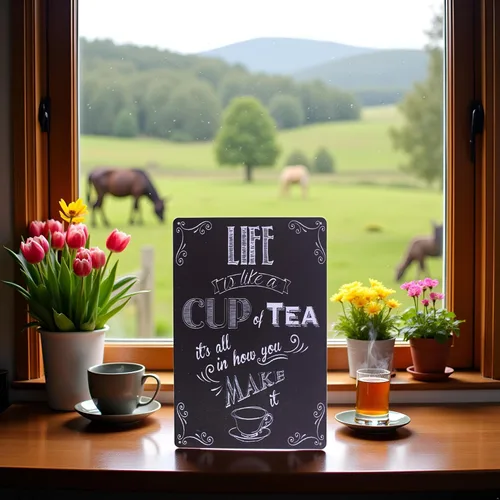 Vista 6 de ARTCLUB Placa de metal con texto en inglés "Enjoy Your Life" ("Life is Like a CUP of Tea") con texto en inglés "Enjoy Your Life", placa antigua