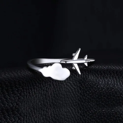 Vista 5 de JewelryPalace Anillo de avión de recuerdo de viaje mundial para mujer, chapado en oro de 14 quilates, plata de ley 925, anillos ajustables abiertos